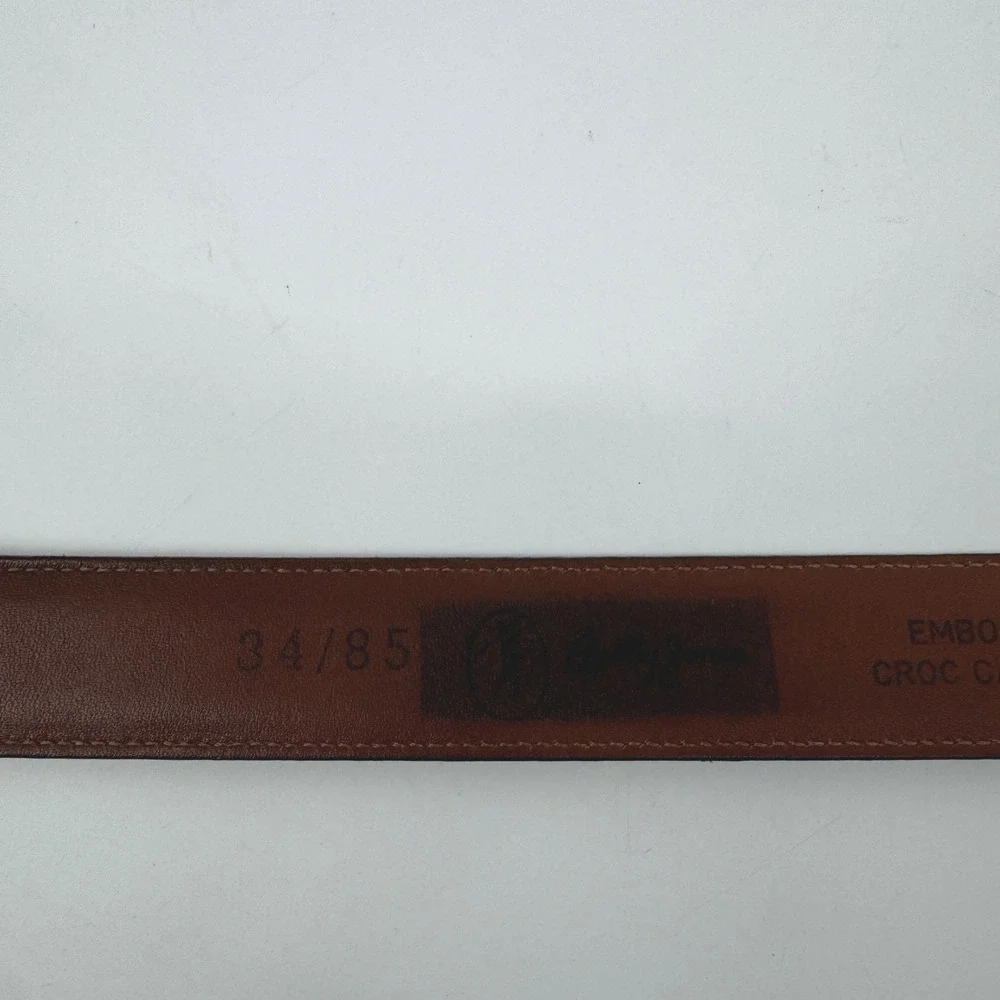 Bobby Jones Mens Black Croc Embossed Calfskin Leather Belt Size 34 Gold Brass